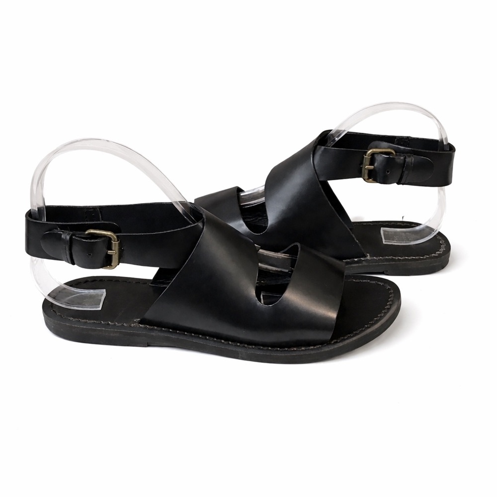 MANGO MNG Women’s Black Leather Crisscross Ankle Strap Slingback Sandals 39
